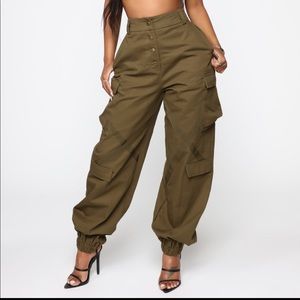 FASHION NOVA Oversized Cargo Pants in Olive Green